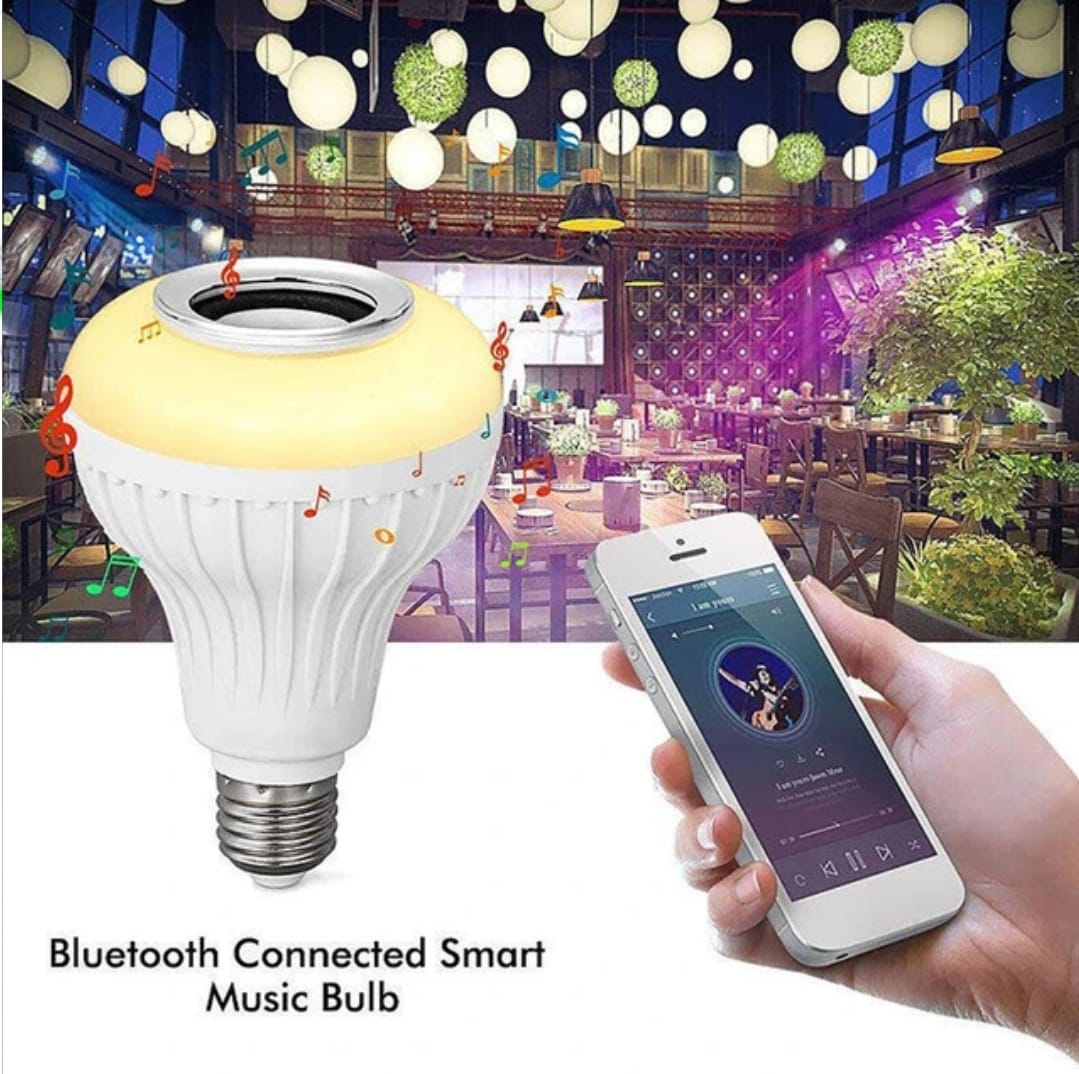 Lâmpada musical LED com alto-falante Bluetooth integrado, lâmpada inteligente sem fio com controle remoto, alto-falante com mudança de cor RGB